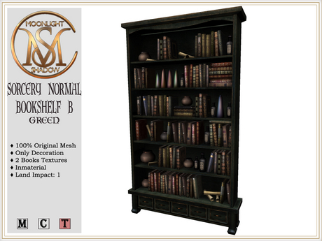 Second Life Marketplace - [MoonSha] Sorcery Normal Bookshelf B - Green ...